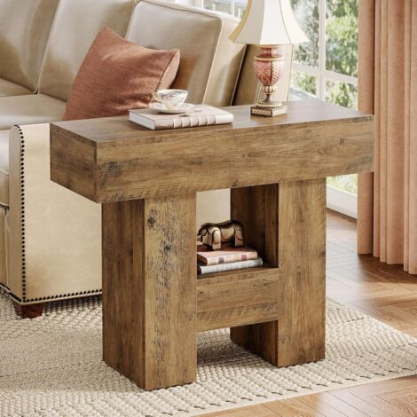 Tribesigns Table d'appoint étroite, Bout de Canapé Salon avec 2 étagères de Rangement, Table de Chevet de Style Farmhouse et Base renforcée, Petite Table pour Salon, Chambre