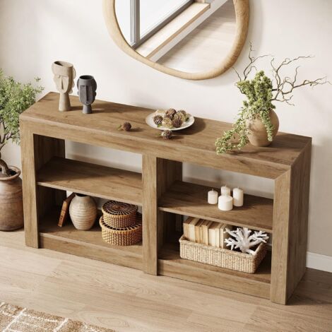 Tribesigns Table Console Rectangulaire 160cm Style Rustique - Table D'Entrée Derrière Canapé Marron