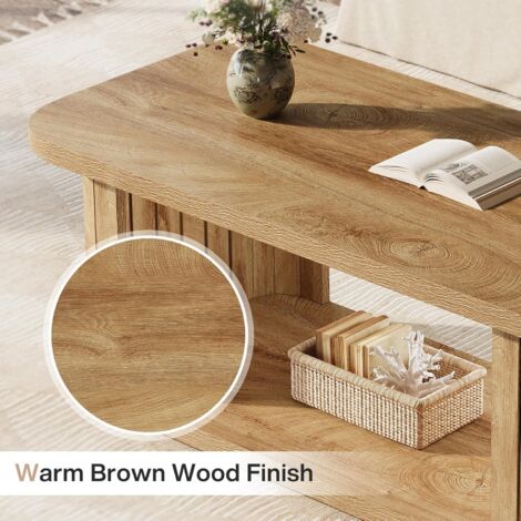 Tribesigns Table Basse Ronde de 80 cm, Table Basse Salon Bois, Table D