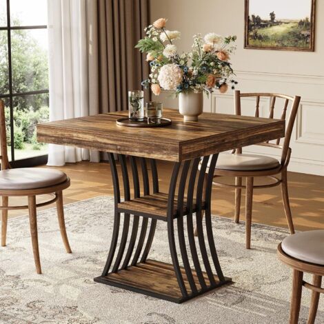 Tribesigns Table de salle à manger, table de cuisine industrielle avec base mentale de rangement, pour petits espaces, appartements, salle à manger, marron et noir, 80 x 80 x 76 cm