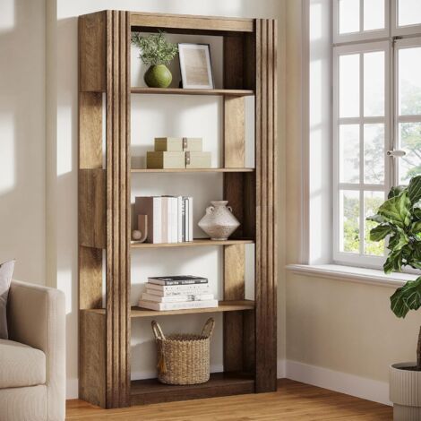 Tribesigns – Bibliothèque sur pied 180 cm – 5 étagères ouvertes – MDF marron rustique – Stable et sécurisée avec kit anti-basculement