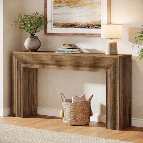 Tribesigns – Table console d'entrée 160 cm – Motifs canelés – Style industriel – MDF robuste – Pour salon, couloir, derrière canapé – Marron rustique