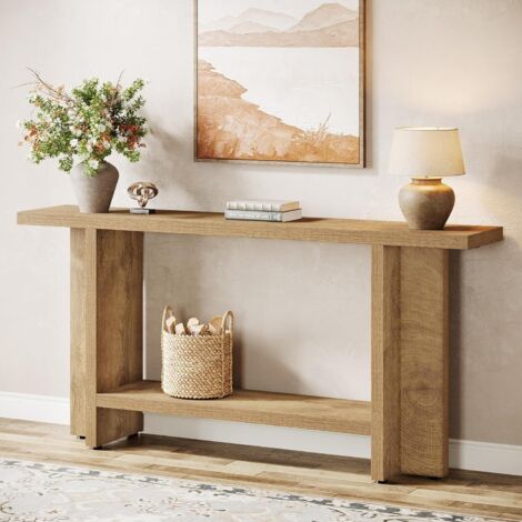 Tribesigns Table console étroite avec étagère - 150 cm - Table de couloir longue derrière le canapé - Pour salon, couloir, entrée, montage facile - Marron chêne clair