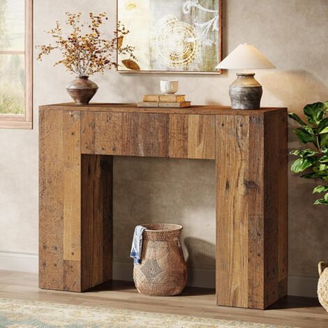 Tribesigns Table console de 100 cm avec tiroirs, table d'appoint étroite, table de couloir pour petits espaces, table basse fine pour entrée, couloir, salon Marron foncé