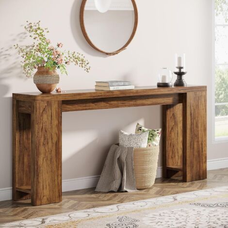 Tribesigns Table Console, 160 x 29,5 x 85 cm, Table d'entrée en Bois de Style Maison de Campagne pour entrée, Couloir, Salon, Marron Foncé (1/5)