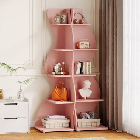 Tribesigns – Étagère d'angle 178 cm – 5 niveaux – Finition rose – Panneaux de qualité supérieure – Montage facile – Pour maison, bureau, salon, chambre