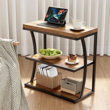 Tribesigns Petite table d'appoint étroite en métal de style maison de campagne pour le salon, table de chevet fine en bois avec espace de rangement pour chambre à coucher, petits espaces, table de
