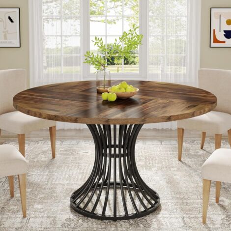Tribesigns Table de salle à manger ronde pour 4 à 6 personnes - Table de cuisine ronde de 120 cm avec pied en métal pour cuisine, salon - Noir et marron