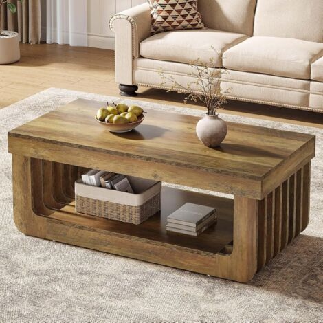 Tribesigns Table Basse Rustique avec Rangement, Table de Salon rectangulaire de 120 cm, Table Centrale en Bois à 2 étages pour Le Salon, Le Bureau (Brun Rustique)