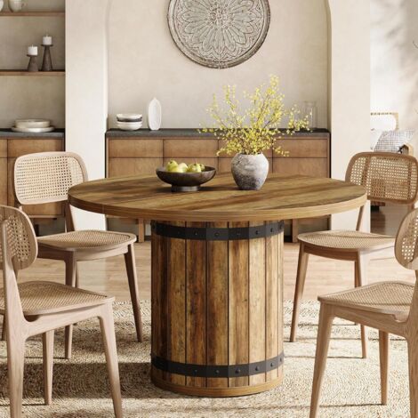 Tribesigns Table de salle à manger ronde pour 4 personnes, 100 cm, table de salle à manger avec socle de clôture, table de cuisine ronde de style rustique pour cuisine, salon (chaises non incluses)