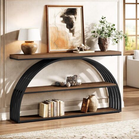 Tribesigns Table Console pour entrée, Table d'entrée de Style Fermier de 160 cm avec Cadre arqué, Console Industrielle à 3 Niveaux derrière Le canapé pour Salon, Couloir, Marron
