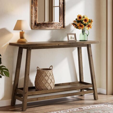 Table Console D'entrée En Bois Massif – 2 Tiroirs – Marron – 130x43x75 Cm – Occasion