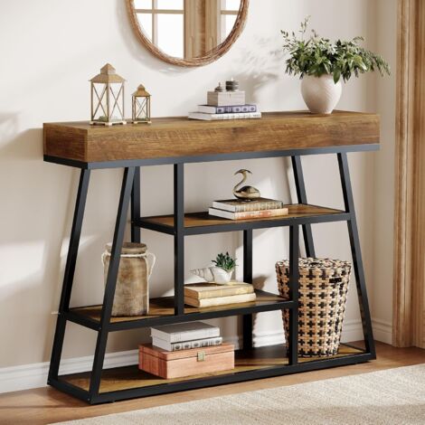 Table Console Industrielle 120 Cm - Métal Et Bois - Meuble D'entrée Ou Salon