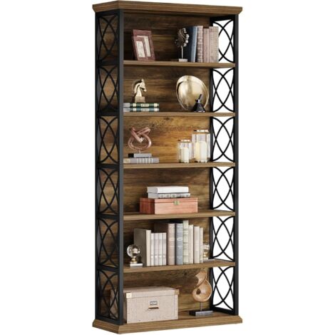 Tribesigns Bibliothèque 6 Niveaux 185 cm, Étagère Industrielle Bibliotheque Livre Ouverte, Rack de Rangement Haut pour Bureau à Domicile, Salon, Chambre (Marron & Noir) (1/5)