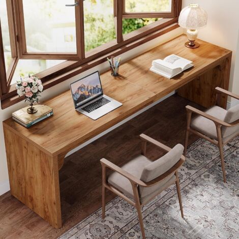 Tribesigns – Bureau d'ordinateur extra long 180 cm – Bois E1 – Pour 2 personnes – Surface de travail spacieuse – Montage rapide – Marron