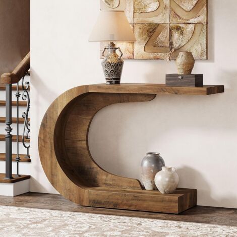 Tribesigns – Table console vintage 110 x 35 x 75 cm – Design unique en bois marron – Idéale pour couloir ou salon – Montage facile