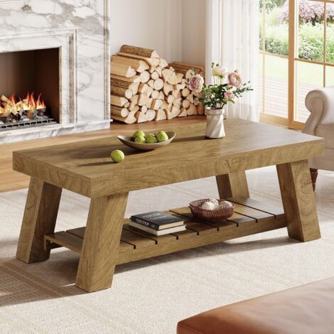 Tribesigns Table Basse, Table de Salon Style Campagne avec Pieds en V, 120 x 60 cm Table Basse Rectangulaire pour Canapé, Facile à Assembler, Brun Rustique