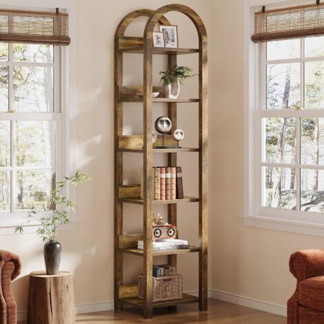 Tribesigns – Bibliothèque 6 niveaux 180cm – Étagère en bois marron pour petits espaces – Rack de rangement haut pour bureau, salon, chambre (1/5)