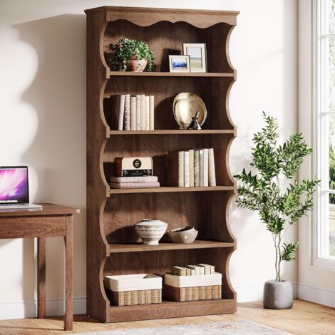 Tribesigns – Étagère bibliothèque autoportante 180 cm – 6 niveaux de rangement – Design moderne avec motif losange – Dispositif anti-basculement