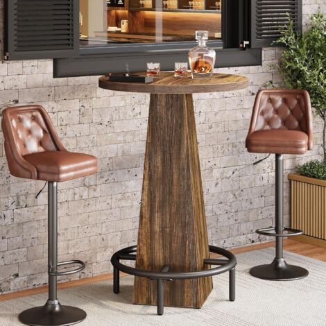 Table De Bar Ronde Style Industriel 60x60x75cm - Pied Central Bois & Métal - Idéal Cuisine Et Bistrot