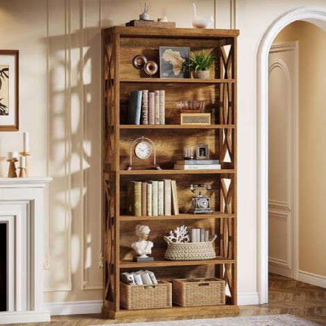 Tribesigns – Bibliothèque autoportante 180 cm – 6 niveaux en bois – Style industriel marron rustique – Capacité de charge 34 kg par étagère