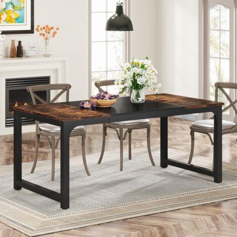 Tribesigns Table à Manger, 160 x 80 x 75 cm, pour 4-6 Personnes, Table de Salon, Bureau, pour Salle à Manger Industriel, métal Robuste, Marron Rustique et Noir (1/5)