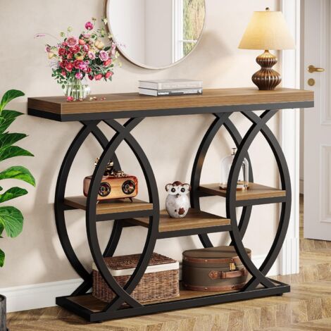 Tribesigns – Table console industrielle 4 niveaux 100 cm – Étagères de rangement en bois et métal – Parfaite pour petits espaces – Couloir, entrée, salon (1/5)