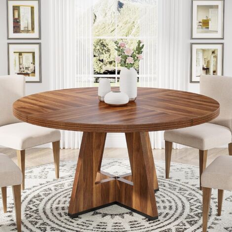 Tribesigns – Table ronde 120 cm pour 4 personnes – Style rustique en bois marron – Idéale pour salle à manger et salon – Assemblage facile