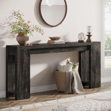 Tribesigns Table Console, 160 x 29,5 x 85 cm, Table d'entrée en Bois de Style Maison de Campagne pour entrée, Couloir, Salon, Noir (1/5)