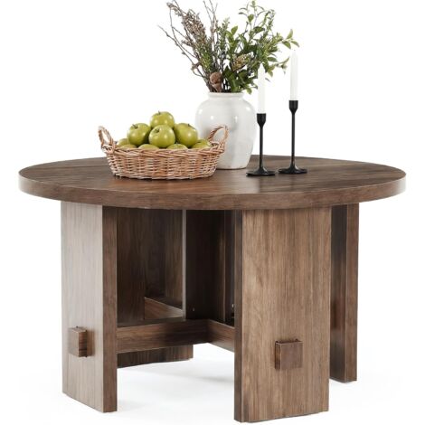 Tribesigns Table basse ronde sur piédestal, petite table d'appoint ronde de 80 cm (31,5 pouces), meuble d'accent fermier, adaptée aux enfants, assemblage facile, marron. (1/5)