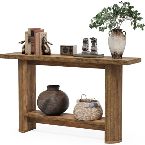 Tribesigns Table Console avec 2 Étagères, 140 x 30 x 80 cm, Table d'entrée Étroite, Console Bois Derrière Le Canapé pour Salon, Couloir, Entrée, StyleZ` Moderne, Marron
