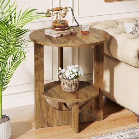 Tribesigns Table d'appoint ronde à 2 niveaux pour salon, 50 x 50 x 65 cm, petite table basse avec espace de rangement pour petits espaces, canapé, chambre à coucher, marron (1/5)