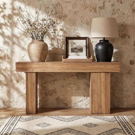 Tribesigns Table Console en Bois Massif, 160 cm Table de Salon de Style Fermier derrière Le canapé avec Pieds artistiques pour entrée, Salon, Couloir, Hall d'entrée, Brun Rustique
