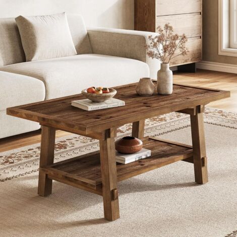 Tribesigns Table Basse 120 cm pour Salon, Table Cocktail Centrale de Style Ferme avec Pieds en Bois Solides, Montage Facile