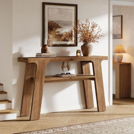 Tribesigns Table Console en Bois Massif, 120 x 30 x 80 cm, Console étroite de Style Champêtre avec 2 étagères, pour Un Couloir, Derrière Un Canapé, dans Un Salon ou Une Entrée, Montage Facile