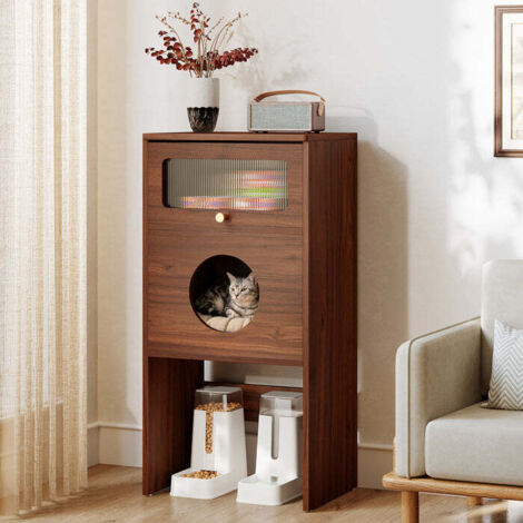 Tribesigns – Enclos de litière pour chat en MDF et acrylique – Entrée circulaire et porte coulissante – Design vertical pour petits espaces – Table d'appoint moderne