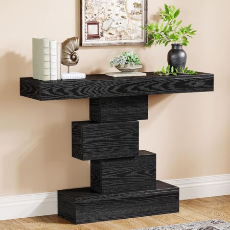 Tribesigns Table console 108 cm noire, table étroite en bois derrière canapé avec base géométrique, table d’entrée style farmhouse pour salon, couloir ou entrée