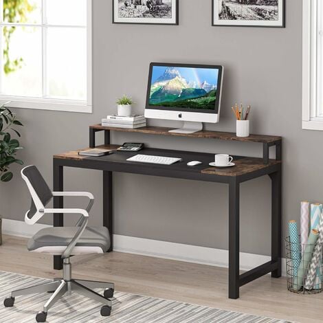 Tribesigns Bureau d'ordinateur avec support pour écran, petit bureau 120 x  55 x 91,5 cm avec étagère pour écran, table de bureau, table PC, table de bureau  pour bureau à domicile