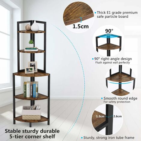 Étagère D'angle Tribesigns à 5 Niveaux - Design Marin Moderne - Marron - Pour Salon, Bureau Ou Chambre