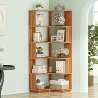 Tribesigns – Bibliothèque d'angle 165 cm – 6 niveaux – Étagère autoportante en bois – Panneau anti-chute – Style industriel pour bureau