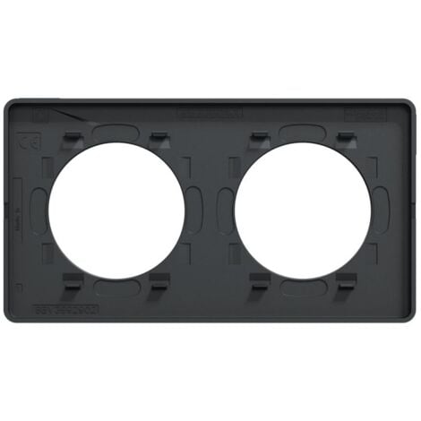 Plaque de finition 2 postes 4 modules aluminium brossé avec liseré anthracite horiz/vert entraxe 71mm Odace SCHNEIDER