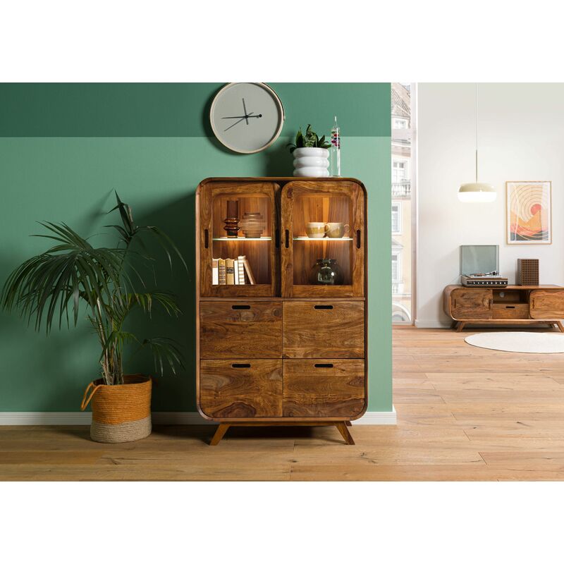 Armoire en bois de Sheesham 90x45x180 marron clair laqué MAILAND #110