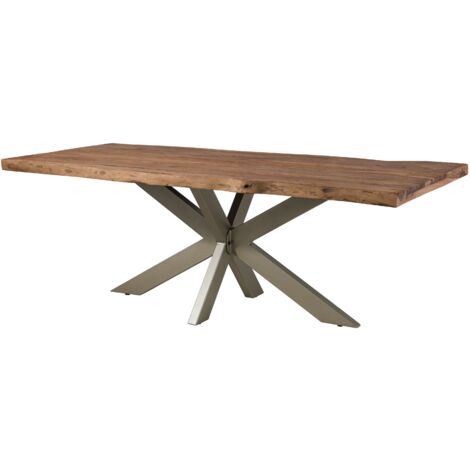 FREEFORM 5 Table de salle à manger en sheesham - décapé / gris - pieds en X anthracite mat 220x100