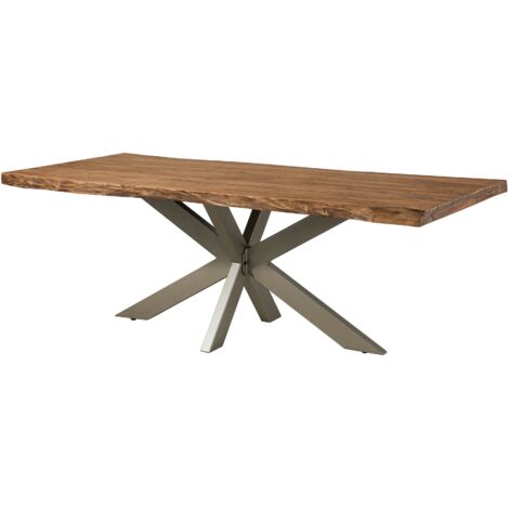 FREEFORM 5 Table de salle à manger en sheesham - décapé / naturel - pieds en X argent mat 240x100