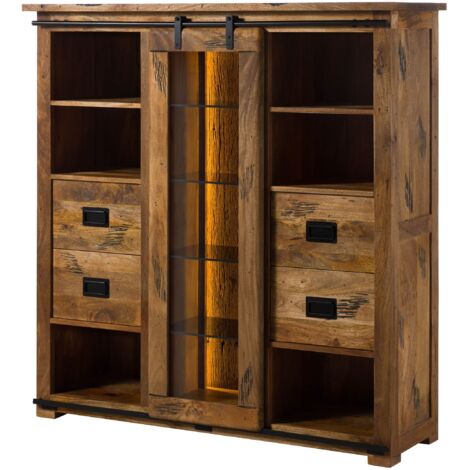 Massivmoebel24 – Buffet en bois de manguier et bois de récupération 142x45x147 cm – Finition naturelle laquée – Style RAILWAY LUX 121