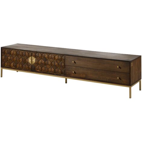 Meuble TV en bois de Manguier 220x45x50 marron huilé DIAMOND 223 (1/4)