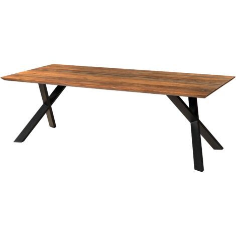 Table à manger en bois d'acacia 240x100x76 naturel laqué / Epoxy noir, pieds en X inclinés anthracite mat EPOXY (1/4)