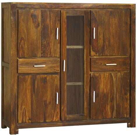 Buffet Avec Vitrine En Bois Massif Palissandre - Dimensions 90x45x148 Cm - Metro Life #103