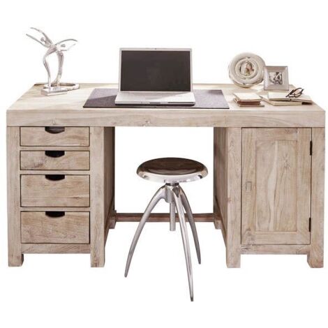 Bureau Essentiel Parisot 3 Tiroirs - Décor Chene Et Blanc - L 121,2 X P 55 X H 74 5 Cm Fabrique En France Parisot  Ma 43ca549bure S2stx  70141861