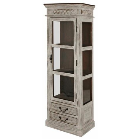 Vitrine 55x40 Manguier ciré Blanc antique CASTLE-ANTIK 207 (1/4)
